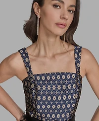 Bcbg Women's Belted Metallic Jacquard A-Line Dress