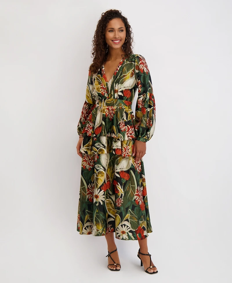 Siena Women's Printed Satin Long-Sleeve Maxi Dress