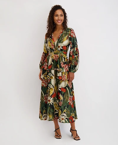 Siena Women's Printed Satin Long-Sleeve Maxi Dress