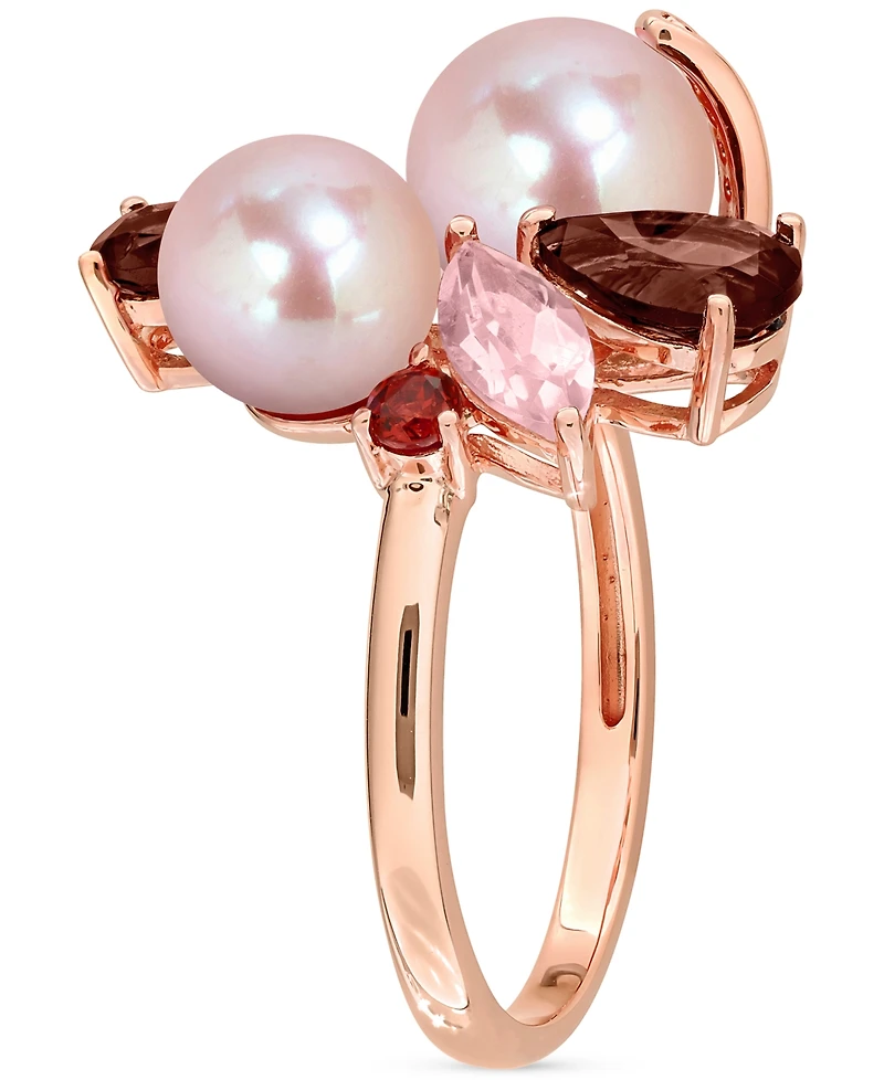 Cultured Freshwater Pearl (7-8.5mm) Multi-Gemstone (1-3/4 ct. t.w.) Ring 18k Rose Gold-Plated Sterling Silver