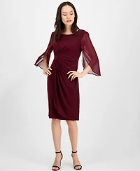 Connected Petite Chiffon Cape-Sleeve Sheath Dress