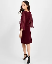 Connected Petite Chiffon Cape-Sleeve Sheath Dress