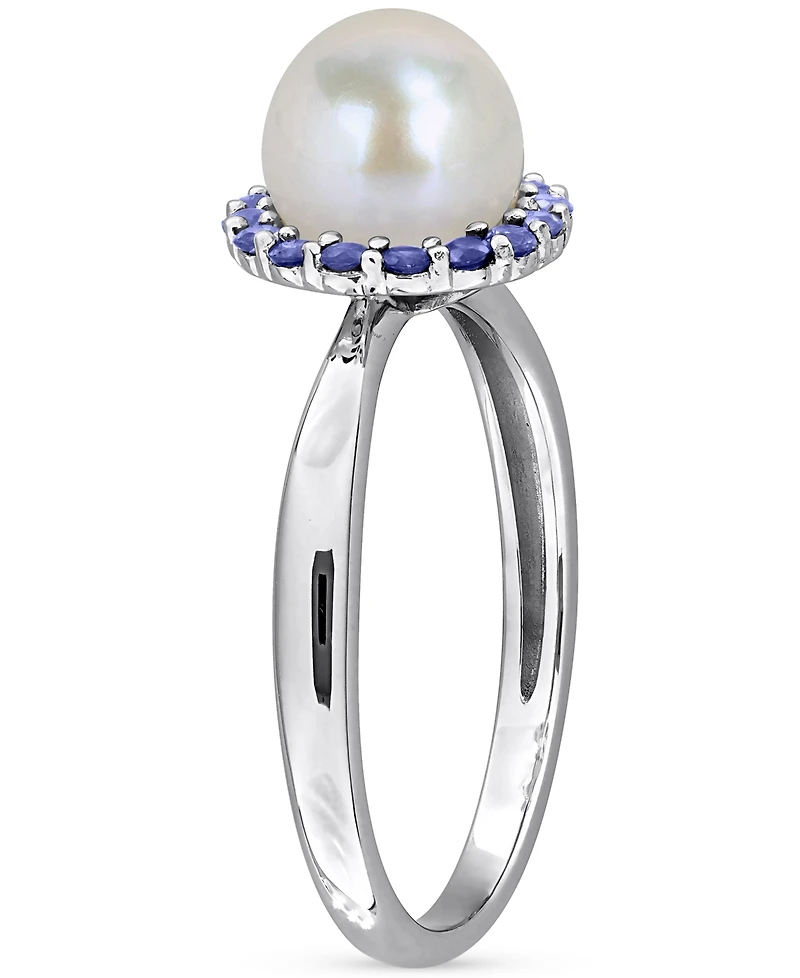 Cultured Freshwater Pearl (7-7.5mm) & Sapphire (1/3 ct. t.w.) Ring Sterling Silver