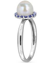 Cultured Freshwater Pearl (7-7.5mm) & Sapphire (1/3 ct. t.w.) Ring Sterling Silver