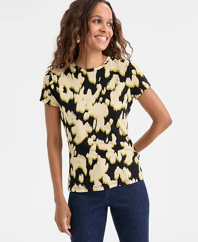 I.n.c. International Concepts Petite Cotton Abstract-Print Cap-Sleeve T-Shirt, Macy's Exclusive