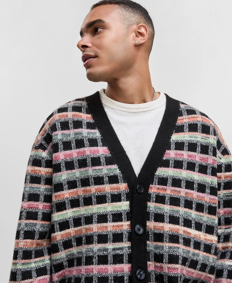 Mode of One Men's Boxy-Fit Plaid V-Neck Cardigan, Macy's Exclusive