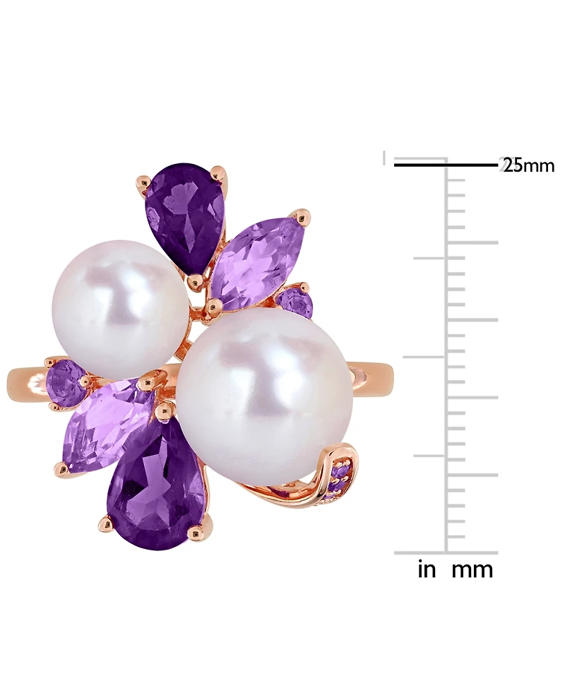 Cultured Freshwater Pearl (7-8.5mm), Amethyst (1-1/8 ct. t.w.) & Rose de France (5/8 Ring 18k Gold-Plated Sterling Silver