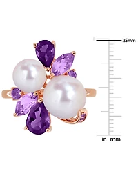 Cultured Freshwater Pearl (7-8.5mm), Amethyst (1-1/8 ct. t.w.) & Rose de France (5/8 Ring 18k Gold-Plated Sterling Silver