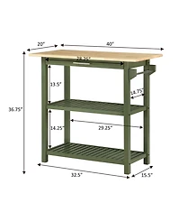 Convenience Concepts 40" Rubberwood Designs2Go 3-Tier Butcher Block Kitchen Prep Island with Drawer
