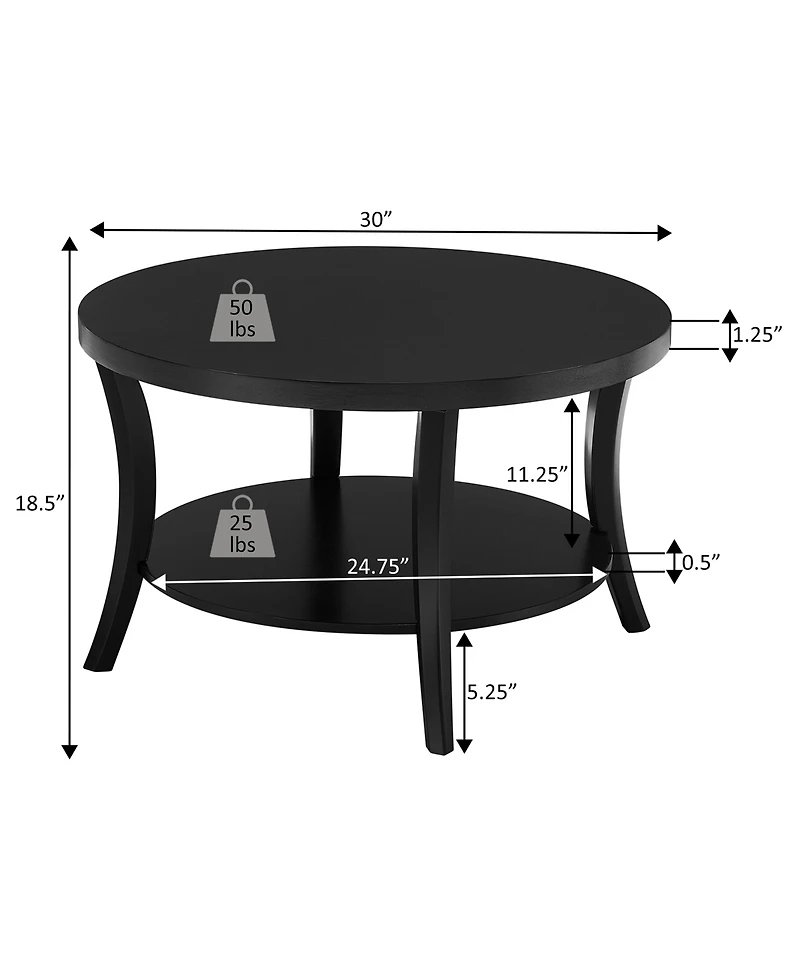 Convenience Concepts 30" Wood Charleston Round Coffee Table