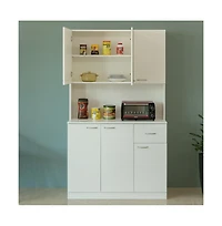 Basicwise Wooden Kitchen Pantry Storage Cabinet with Drawer, Doors and Shelves, White