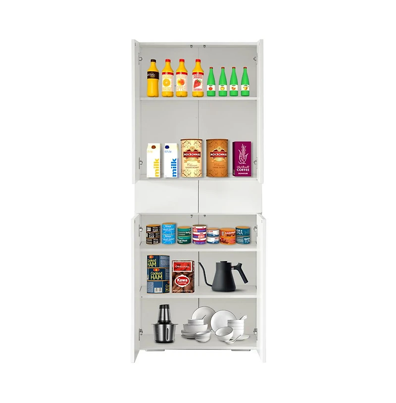 Basicwise 66-Inch Multi-Functional Black Finish Kitchen Pantry Cabinet with 4 Doors, 3 Adjustable Shelves, 2 Cabinets with 1 Drawer – Elegant F