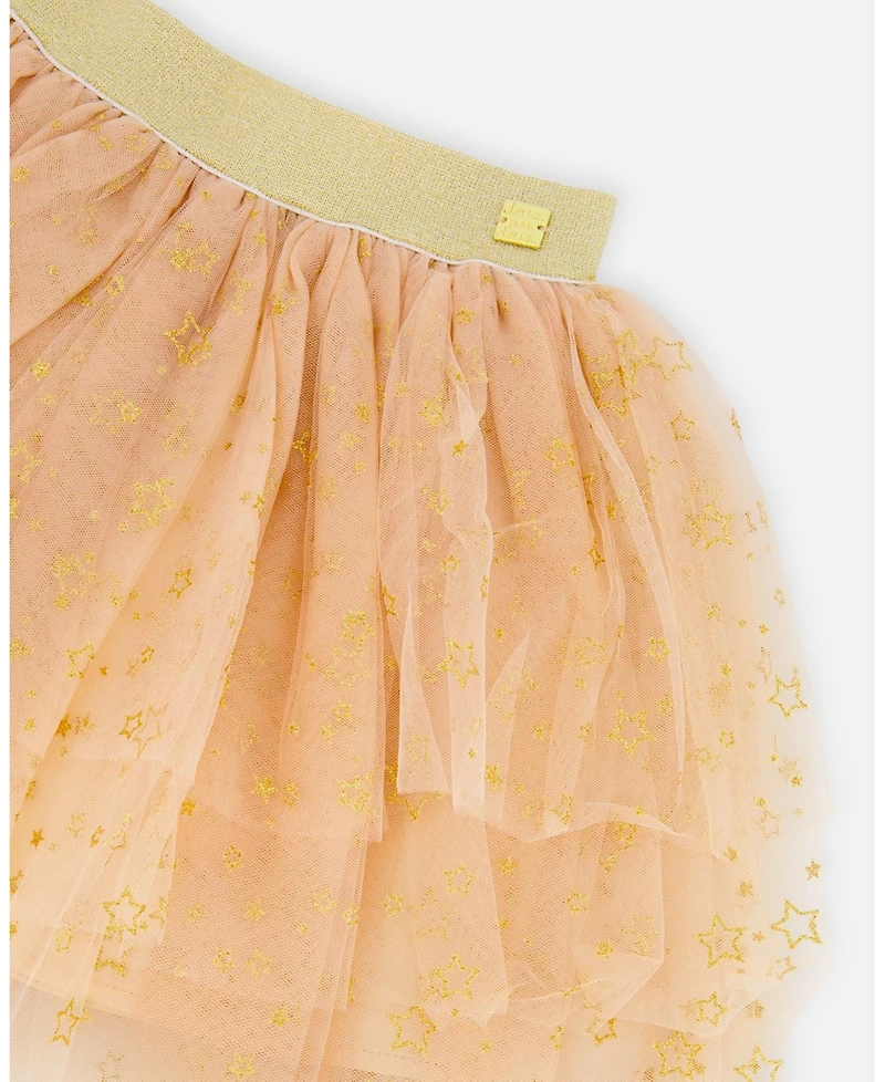 Deux par Girl Multi Layer Glittering Mesh Skirt Beige - Child