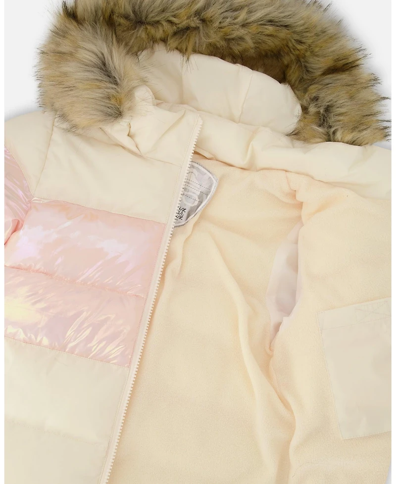 Deux par Girl Long Metallic Puffy Winter Coat White - Toddler|Child