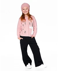 Deux par Toddler Girls Hooded Knit Cardigan Dusty Pink with Unicorn Intarsia - Toddler|Child