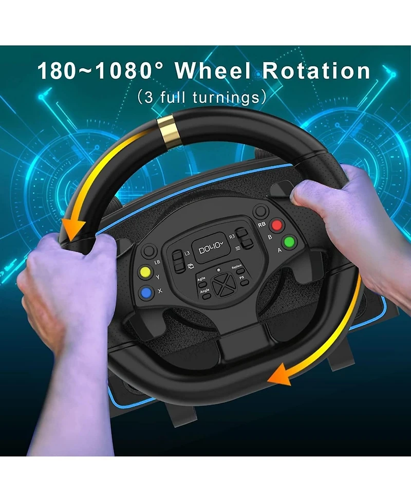 Nbcp Gaming Racing Wheel with Pedals, 1080° Rotation, Shifter & Paddle Shifters – Compatible with Pc, PS4, Xbox One/Series X|S, Switch – Dual Vibratio