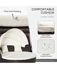 Outsunny Rat Daybed Patio Furniture Set w/ Adjustable Canopy