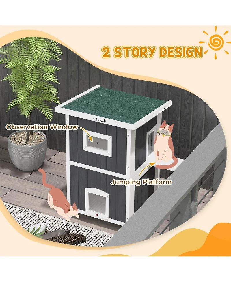 Outdoor Cat House Wooden Feral Cat House W/ Removable Floor,