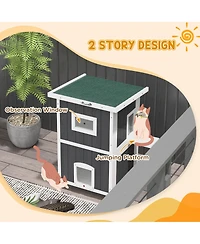 Outdoor Cat House Wooden Feral Cat House W/ Removable Floor,