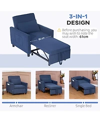 Homcom 3-in-1 Convertible Chair Bed, Adjustable Sleeper Chair,