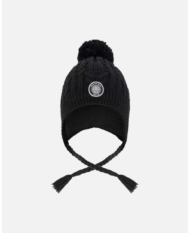 Deux par Kids Unisex Lined Winter Hat with Pompom Black - Toddler|Child