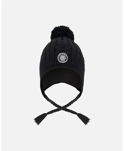Deux par Kids Unisex Lined Winter Hat with Pompom Black - Toddler|Child