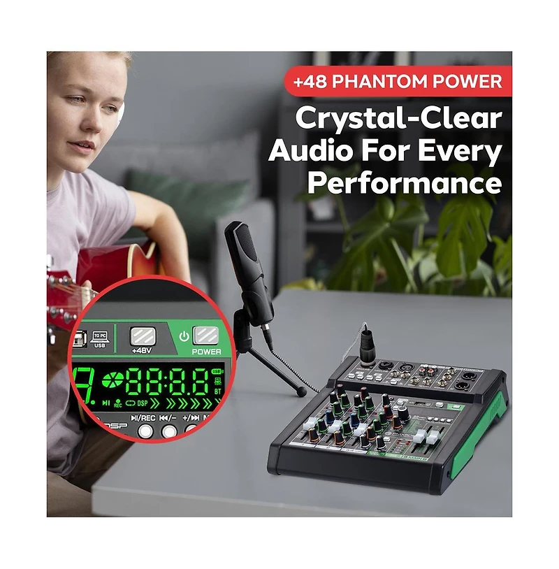 Pyle 6-Ch. Audio Sound Mixer - Bluetooth Studio Mixer - Dj Controller Audio Mixing Console (Black)