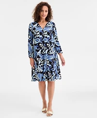 Jm Collection Women's Paisley-Print V-Neck Long-Sleeve Dress, Macy's Exclusive
