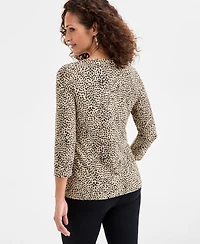 Jm Collection Women's Printed 3/4 Sleeve Scoop-Neck Jacquard Top, Macy's Exclusive