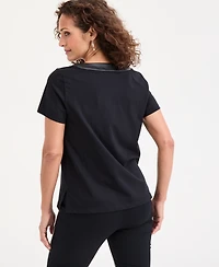 Jm Collection Women's Faux-Leather-Trim Split-Neck Top, Macy's Exclusive