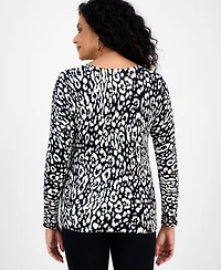 Jm Collection Women's Printed Crewneck Sweater, Macy's Exclusive