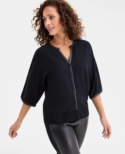 Jm Collection Petite Pleather Trim Pull-On Sweater