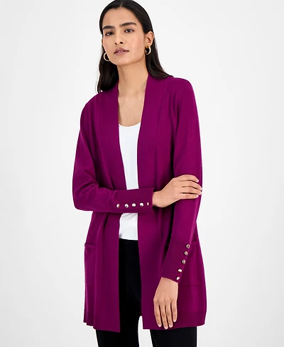 Jm Collection Women's Button-Sleeve Flyaway Cardigan Sweater