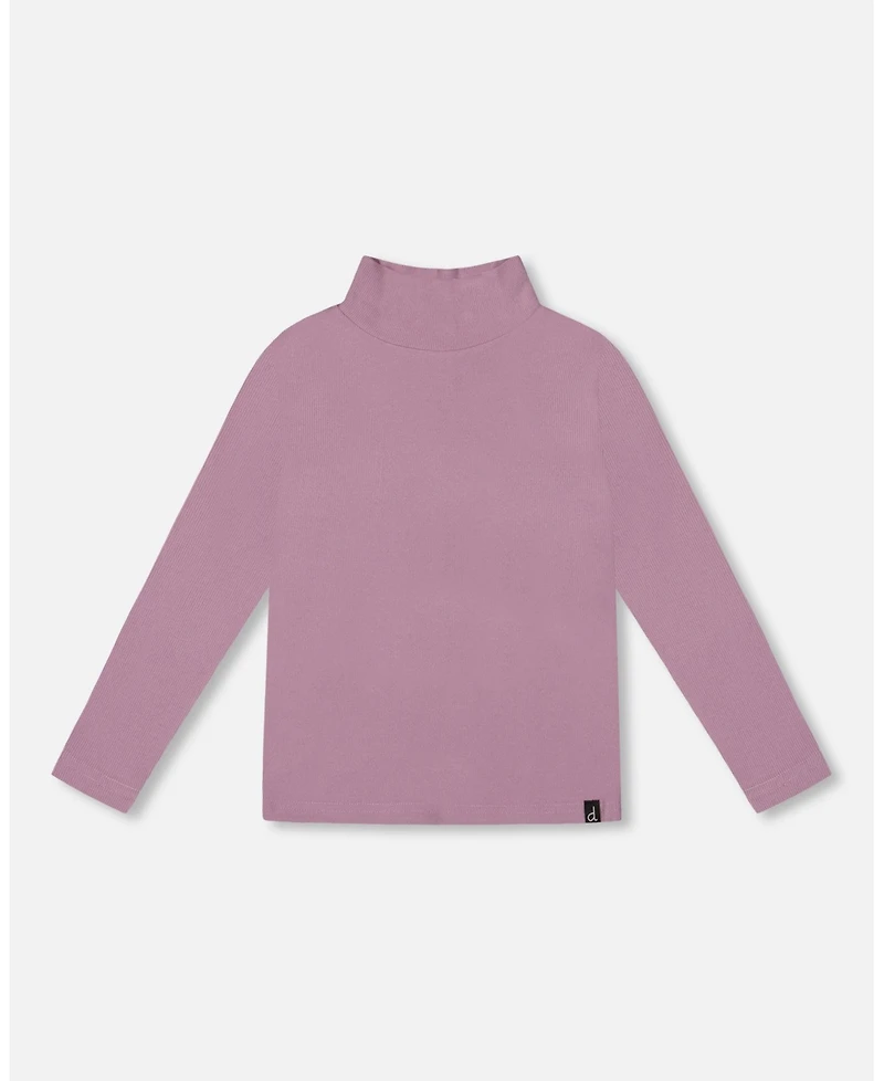 Deux par Big Girls Super Soft Ribbed Mock Neck Top Purple Gray