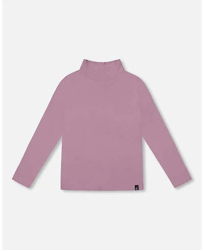 Deux par Big Girls Super Soft Ribbed Mock Neck Top Purple Gray