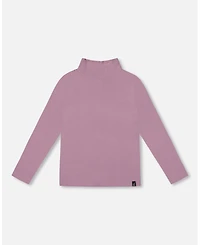 Deux par Big Girls Super Soft Ribbed Mock Neck Top Purple Gray