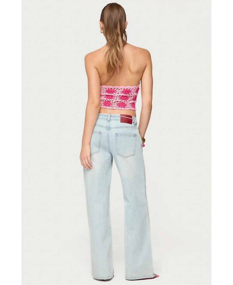 Edikted Womens Contrast Floral Crochet Halter Top