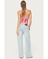Edikted Womens Contrast Floral Crochet Halter Top