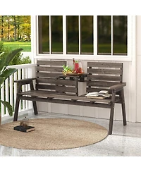 Gymax Outdoor Fir Wood Bench w/ Foldable Middle Table w/ Backrest & Armrests