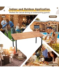 Gymax Rectangular Acacia Wood Dining Table w/ 1.9'' Umbrella Hole Patio