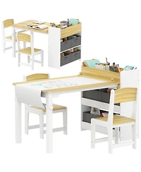 Qaba Kids Desk and Chair Set, Activity Craft Table for 3-8, Natural Wood