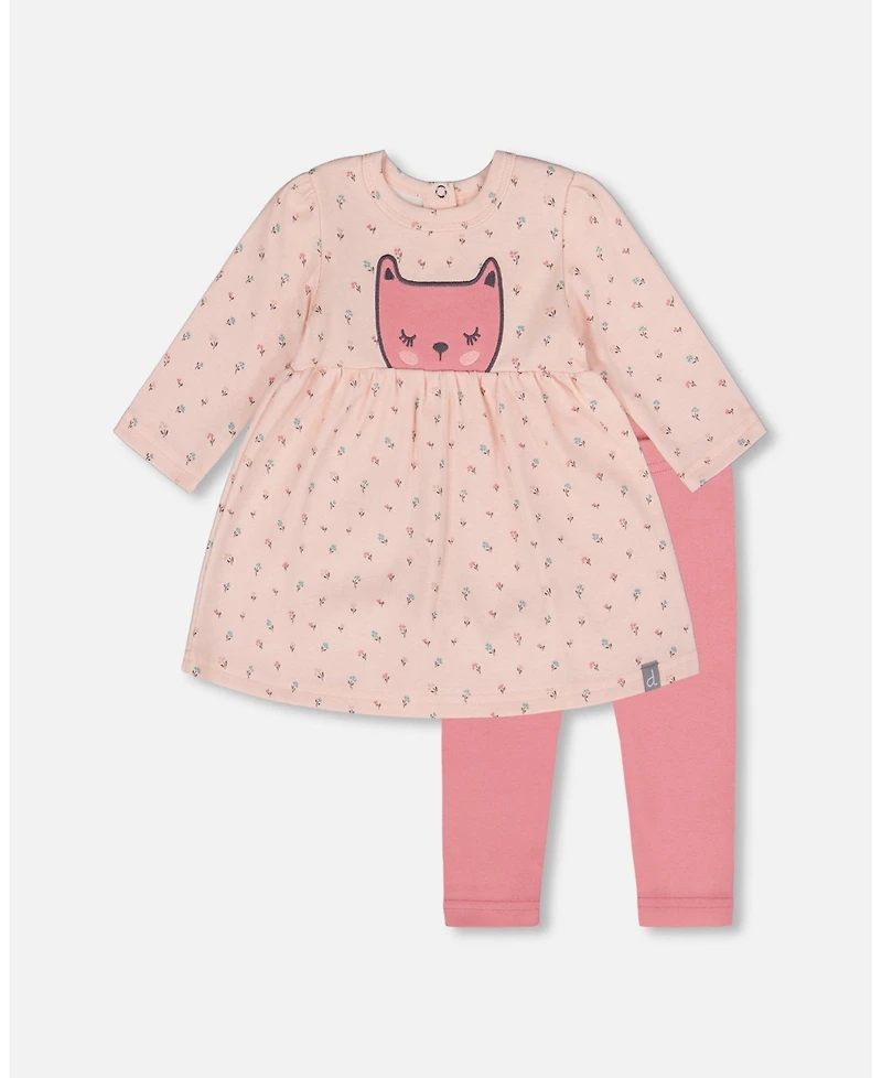 Deux par Baby Girl Cotton Dress and Leggings Set Pink Mini Floral