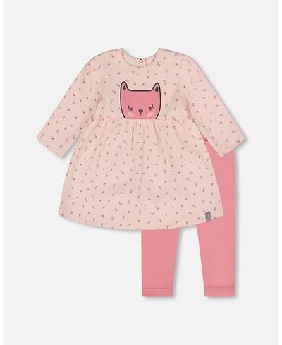 Deux par Baby Girl Cotton Dress and Leggings Set Pink Mini Floral