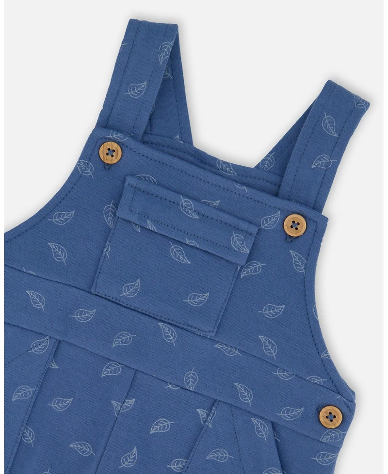 Deux par Baby Boy Cotton Onesie and Overalls Set Blue Leaf Print