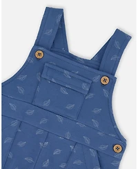 Deux par Baby Boy Cotton Onesie and Overalls Set Blue Leaf Print