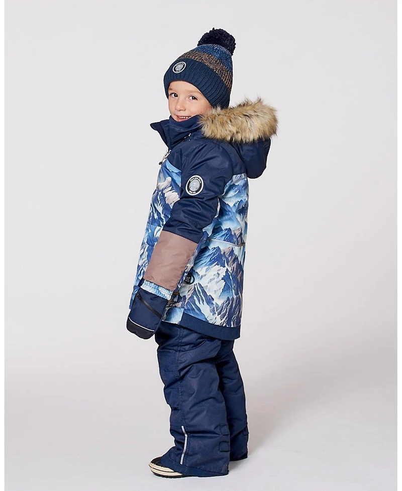 Deux par Boy Two-Piece Play Snowsuit with Printed Colorblocked Jacket Navy Blue