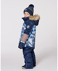 Deux par Boy Two-Piece Play Snowsuit with Printed Colorblocked Jacket Navy Blue