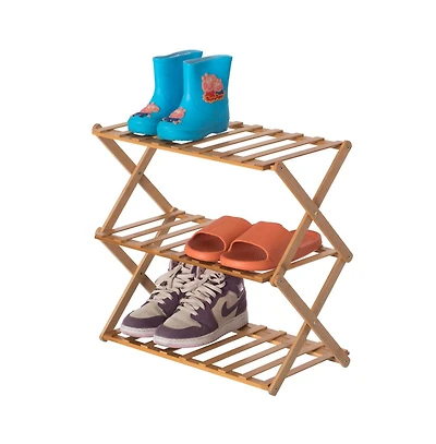 Basicwise Bamboo Foldable Shoe Rack, Free Standing Shoe Organizer Storage Rack