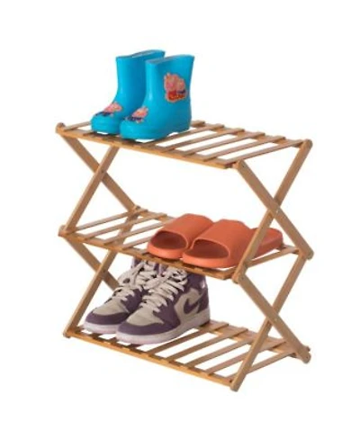 Basicwise Bamboo Foldable Shoe Rack Free Standing Shoe Organizer Storage Rack 3 Tier