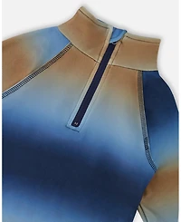 Deux par Boy Two-Piece Thermal Underwear Set Blue and Beige Gradient